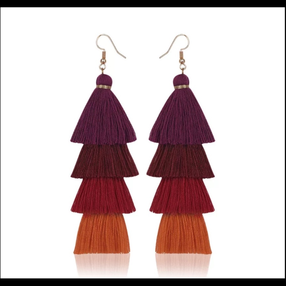 3/$12 Multi Colored Tiered Cloth Earrings